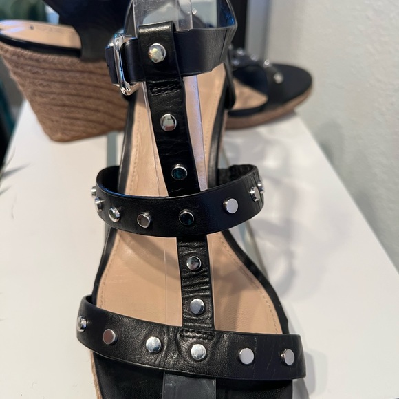 Via Spiga Studded Black Leather Espadrille Wedges Size US 9/EUR 39 silver studs - Picture 2 of 15